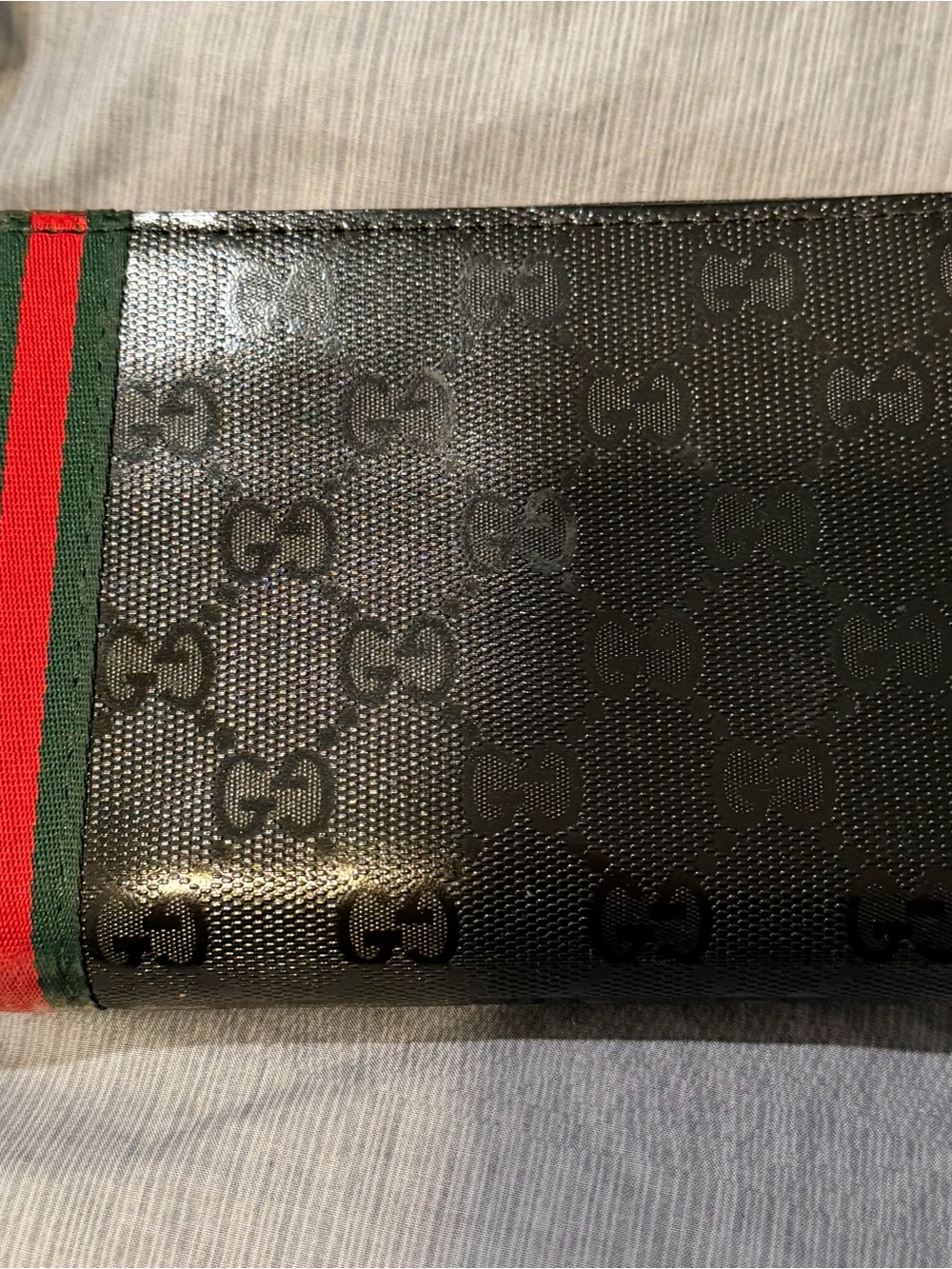 Designer-Inspired Black Wallet with Red and Green Stripe